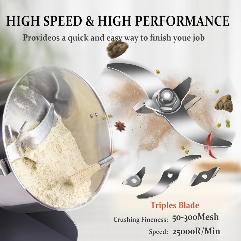 INSELY Grain Mill Grinder 300g High Speed Food Grain Mill Stainless Steel Seeds Flour Nut Pill Wheat Corn Herbs Spices & Seasonings Dry Grinder Electric Machine Grinder for Kitchen - Image 3
